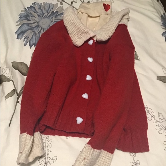 Red Cardigan with Heart Buttons - Picture 2 of 4